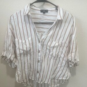 Women's Striped White and Tan Top